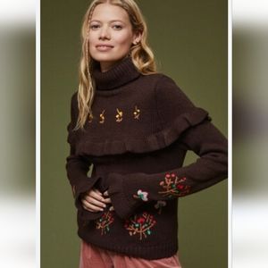 BNWT! Anthropologie Ruffled Embroidered Turtleneck Sweater